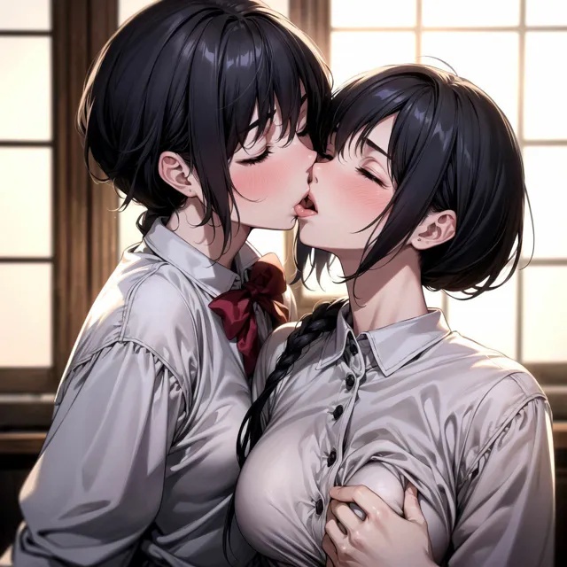 [秋野美女研究所]【百合】女子校生がキスするイラスト集