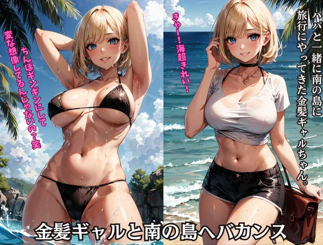 [okita]【50%OFF】【セリフ付】パパ活金髪ギャルと南の島で青姦旅行のはずが、淫乱痴女すぎて、生ハメ大乱交になった話