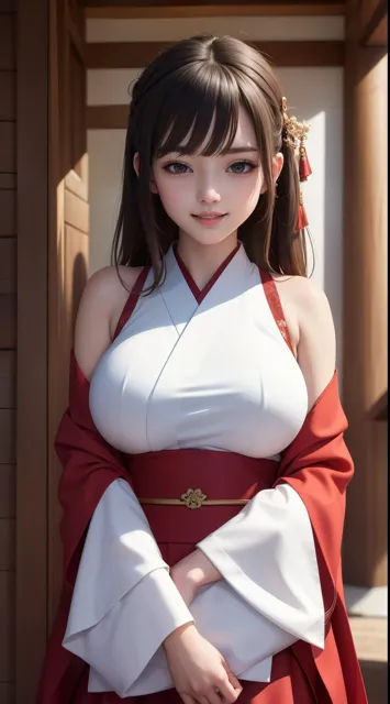 [lizeton-ai-doll]神社で奉仕活動している巫女さんの巨乳おっぱい