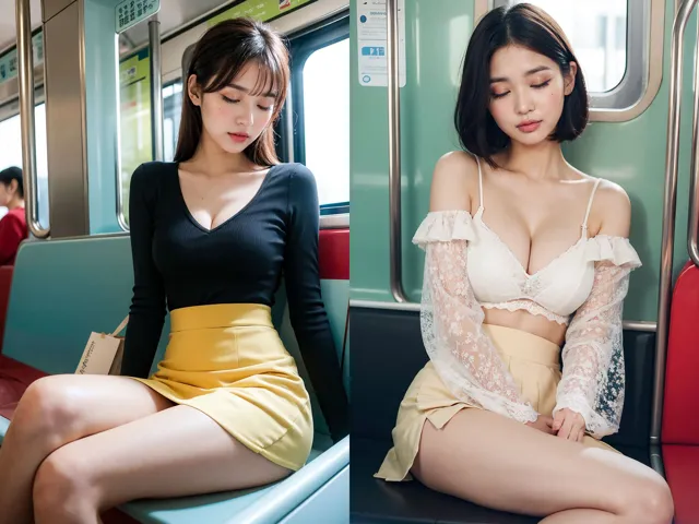 [AI美女シークレット]電車内でぶっかけられる美女たち