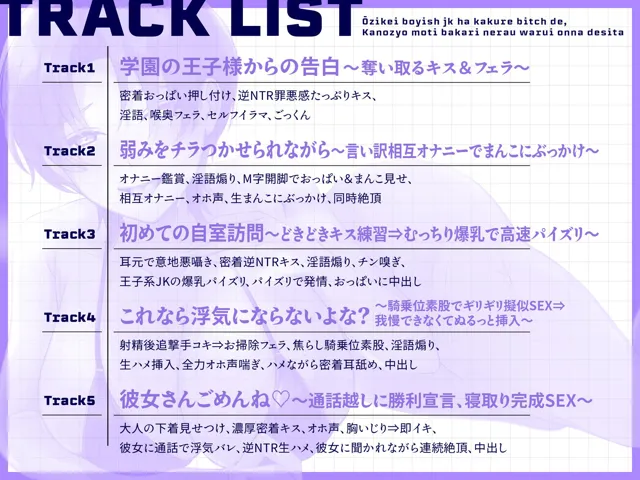 [バナナ解放軍]【期間限定110円！】王子系ボーイッシュJK♀は隠れビッチで、彼女持ちばかり狙う悪い女でした〜寝取られ誘惑浮気SEX⇒通話を繋いで勝利宣言【逆NTR×低音王子系×オホ声】