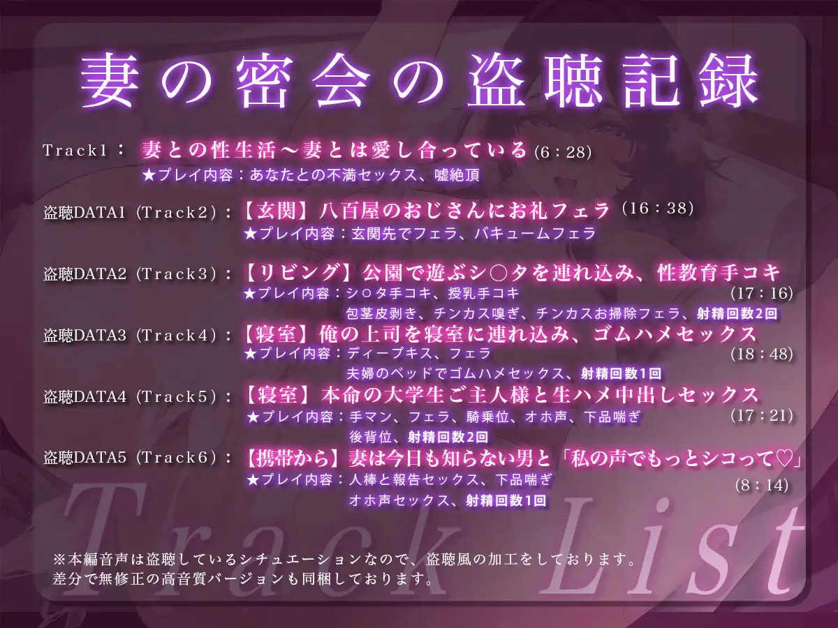 [ニジイロサクラ]【脳破壊ボイス】僕だけが知らない愛する妻の秘密の情事〜自宅を盗聴したら代わる代わる男たちとセックスしていて悔シコ不可避〜