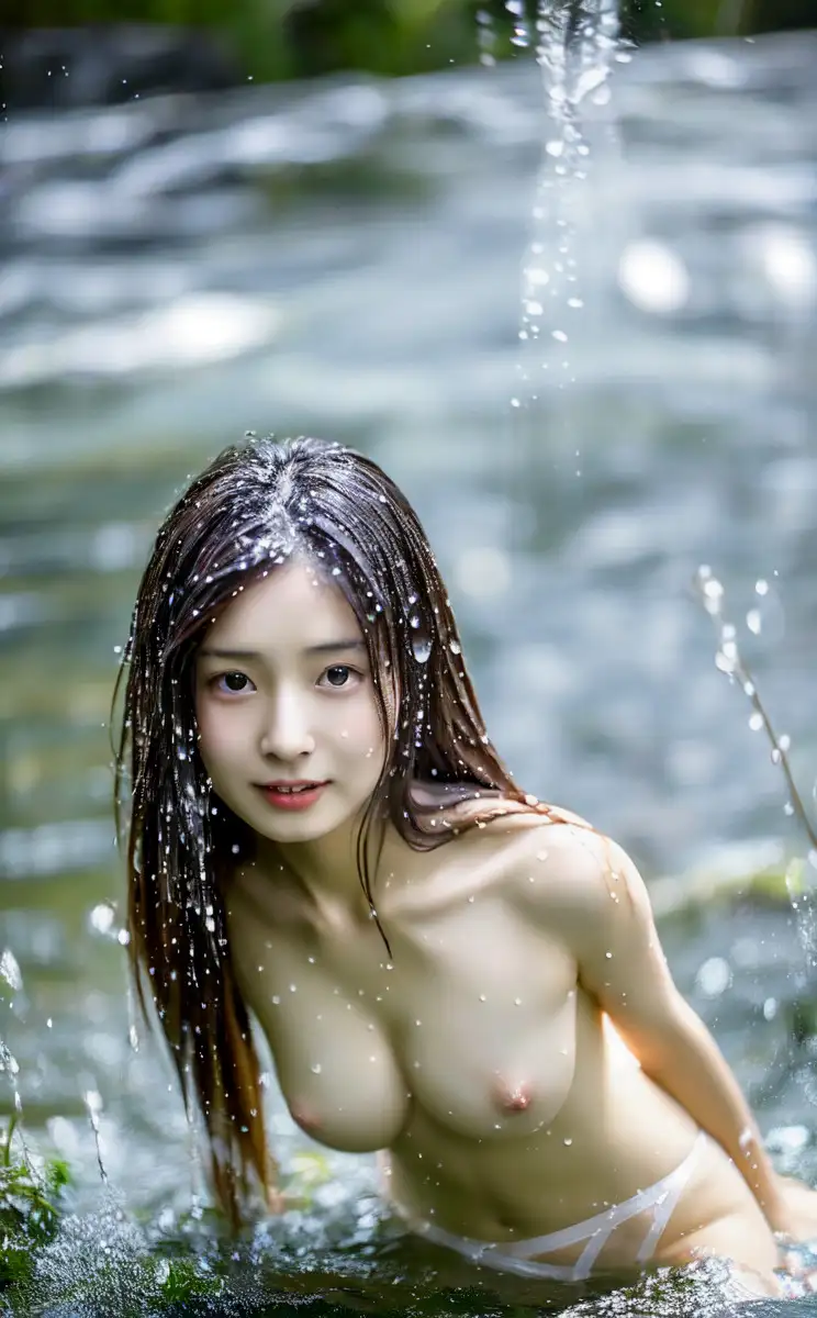 [のびのびピクチャー]水しぶき浴びるヌード女性の舞