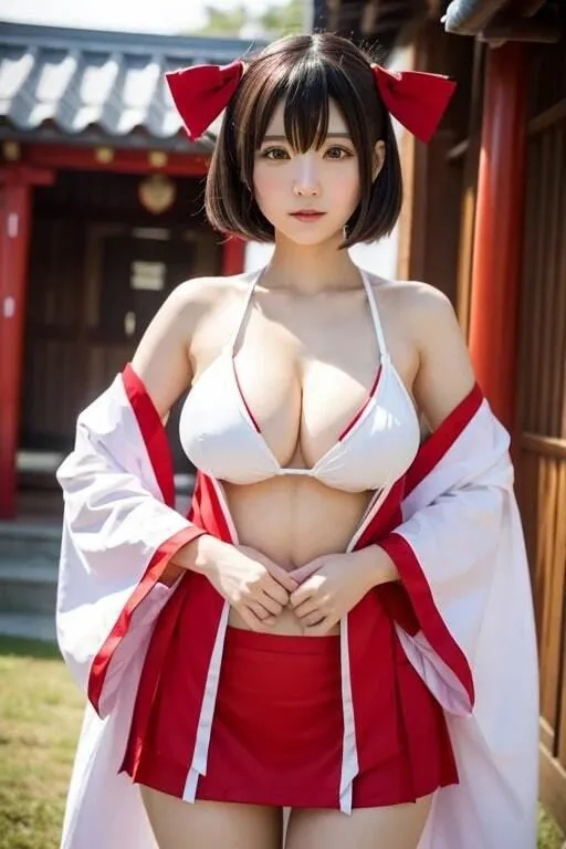 [色気の垂れ流し]巨乳巫女コスプレの美女