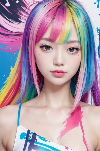 [Ai-HOHOEMI]AI写真集 虹のファンタジア ペイントスプラッシュの美女