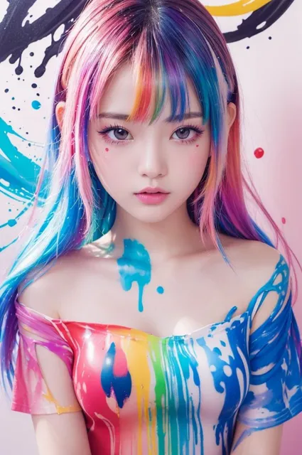 [Ai-HOHOEMI]AI写真集 虹のファンタジア ペイントスプラッシュの美女