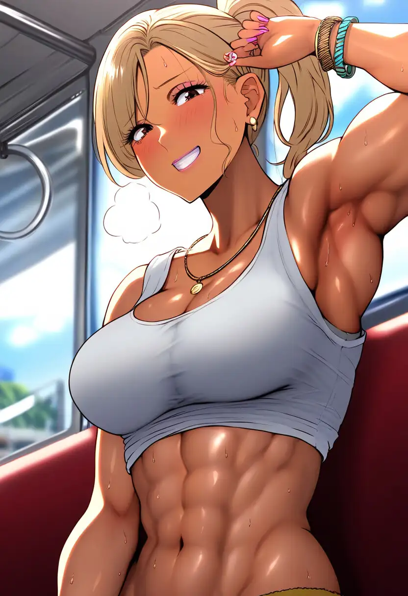 [MuscleLove]【CG500枚】電車で腹筋バキバキのギャルがいたので、盗撮しようと思ったら気づかれたけど、蔑んだ表情でワキ見せをしてくれた件