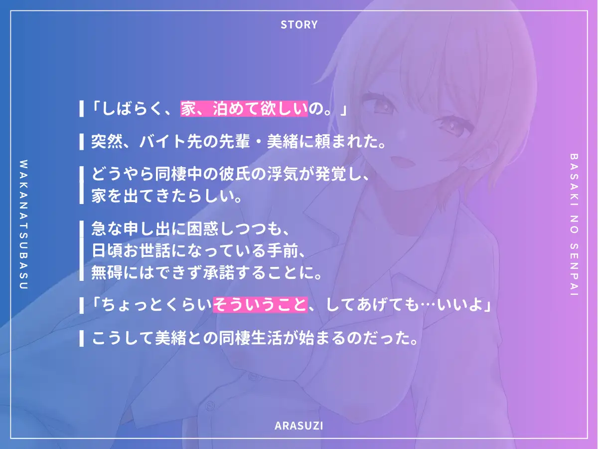 [ワカナツバス]【本編2時間28分•KU100】バ先の先輩とワリキリ同棲生活〜これまで貯め込んだ性欲、全部私が解消してあげるから〜【耳舐め/囁き/オナサポ/密着/スローセックス】