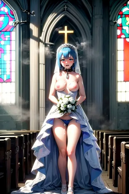 [AIザッハトルテ]【90%OFF】青髪ウエディングドレス花嫁に神聖な教会で強●パンティー中出し射撃