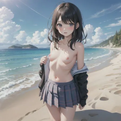 [制服あーと]海辺で遊ぶ、びしょ濡れ制服美少女