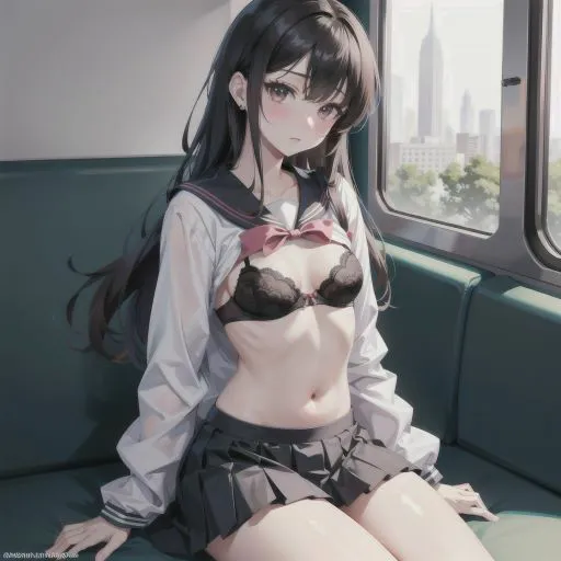 [制服あーと]電車で制服美少女にブラちらお願い。美しい肢体にフル勃起