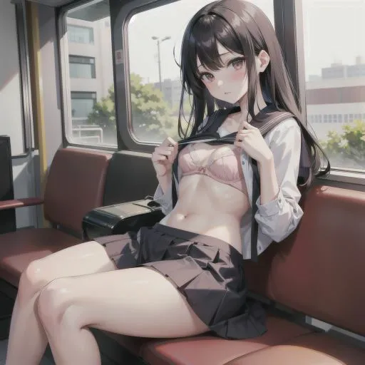 [制服あーと]電車で制服美少女にブラちらお願い。美しい肢体にフル勃起