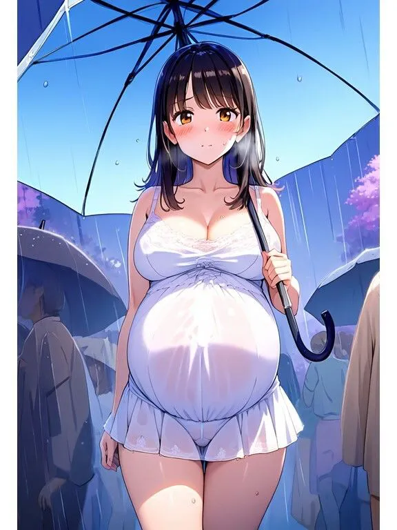 [AI欲イラスト屋さん：わんたんめん]濡れ透け妊婦さん｜雨・シャワー・温泉でおっぱいとお尻が透けてる着衣エロ