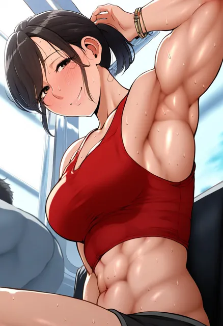 [MuscleLove]【CG500枚】電車で腹筋バキバキのタンクトップ美女がいたので、盗撮しようと思ったら気づかれたけど、蔑んだ表情でワキ見せをしてくれた件