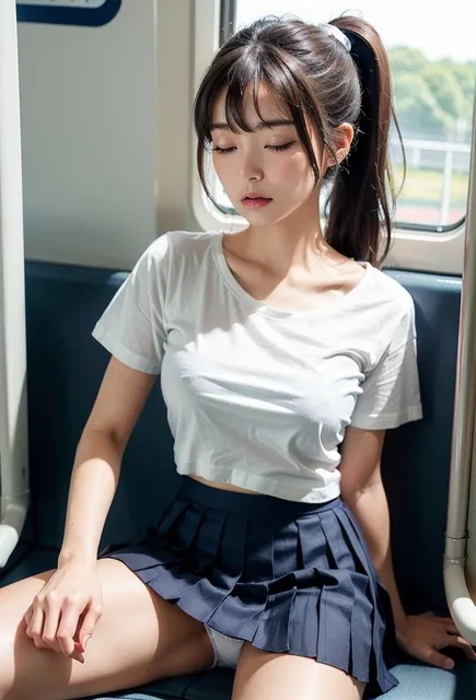 [AIpril Fool リアル系]電車で眠るミニスカ美女のパンチラ