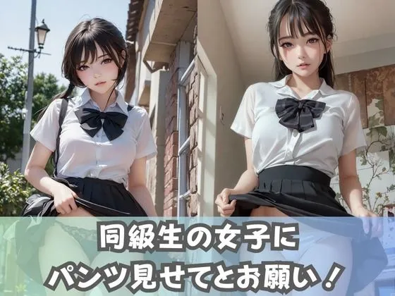 [美女AIコレクション]【制服女子校生】同級生の美少女JKに「パンツの中見せて」とお願いしてみたらノーパン女子のつるつるおま◯こに出会えた！