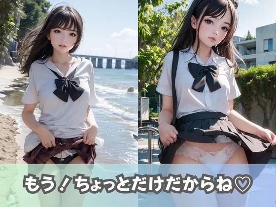 [美女AIコレクション]【制服女子校生】同級生の美少女JKに「パンツの中見せて」とお願いしてみたらノーパン女子のつるつるおま◯こに出会えた！