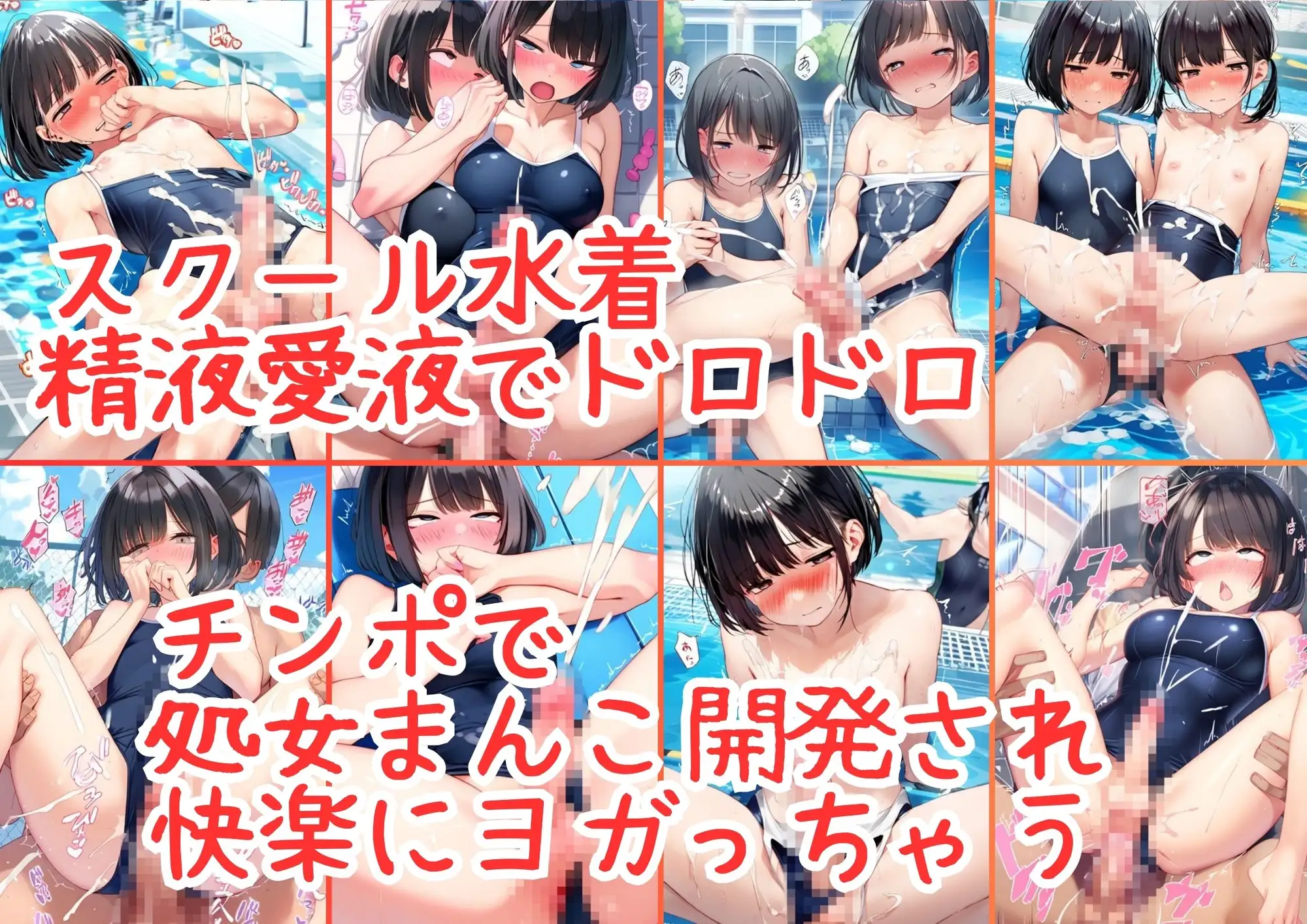 [わんたんめん]【男の娘・スクール水着】黒髪ボブ女装少年とのアヘ顔セックスでザーメン大絶頂!メスイキさせて強○妊娠・500枚