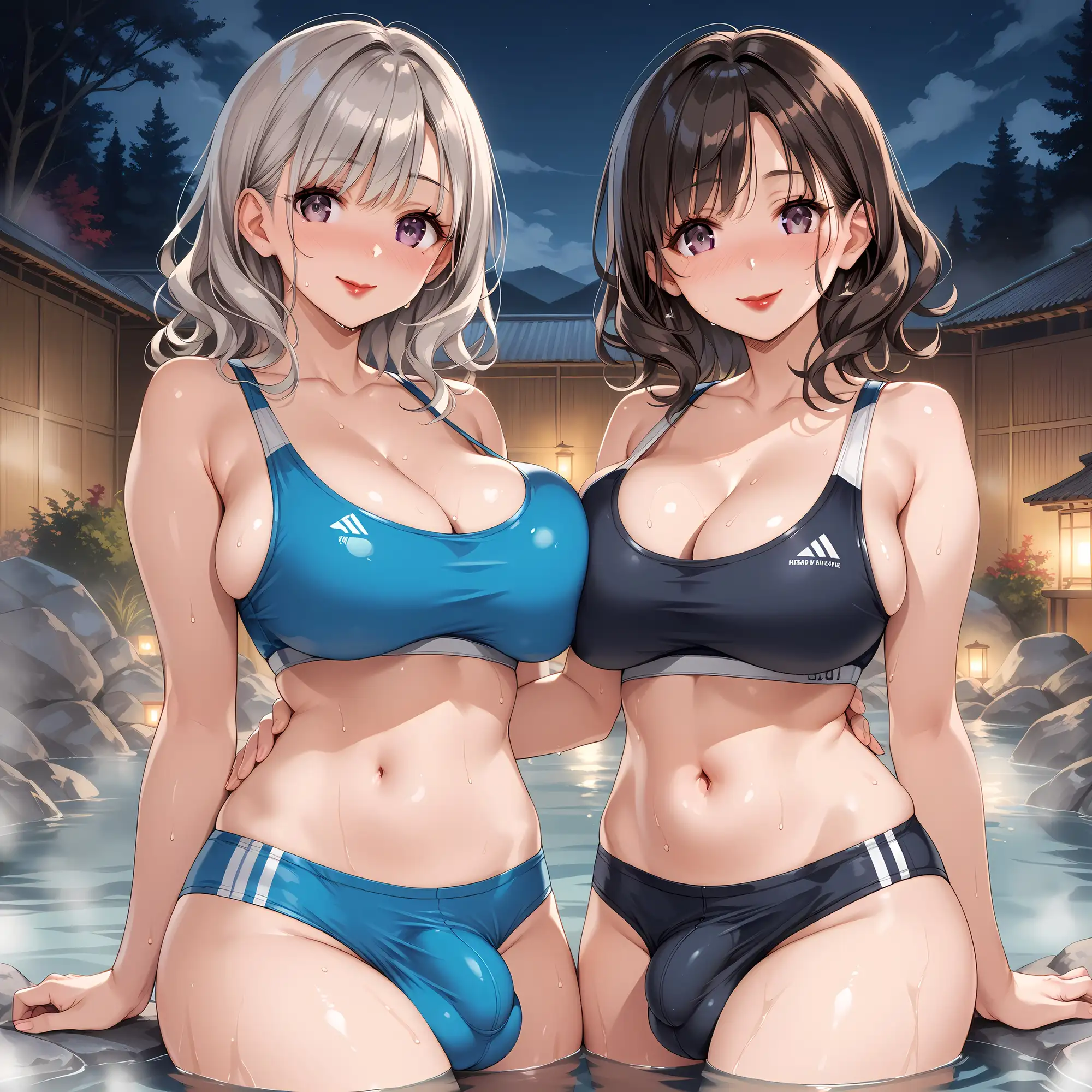 [妄想サチュレーション]ふたなりママさん百合カップルが股間のモッコリを見せてくれるCG集