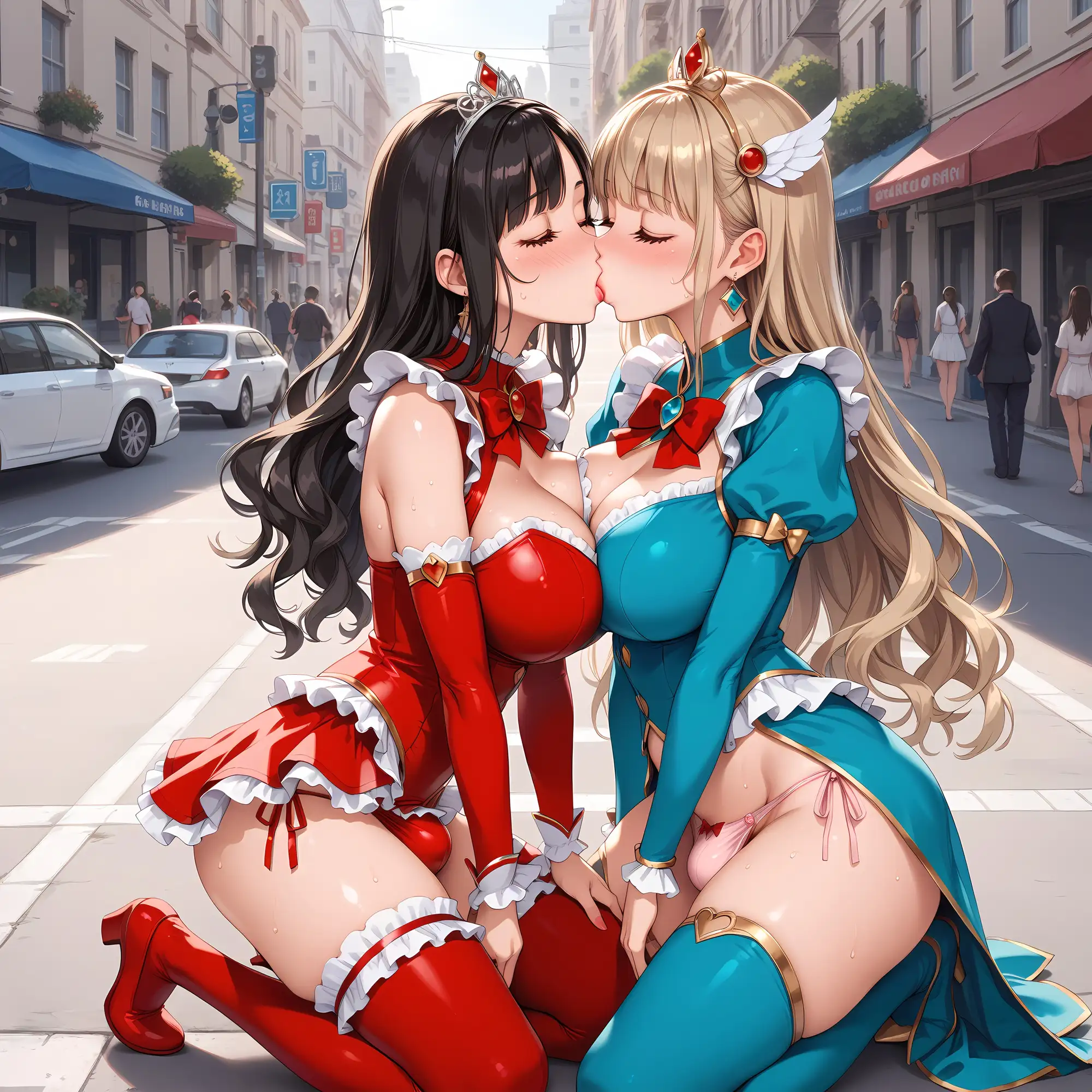 [妄想サチュレーション]ふたなりママさん百合カップルが股間のモッコリを見せてくれるCG集