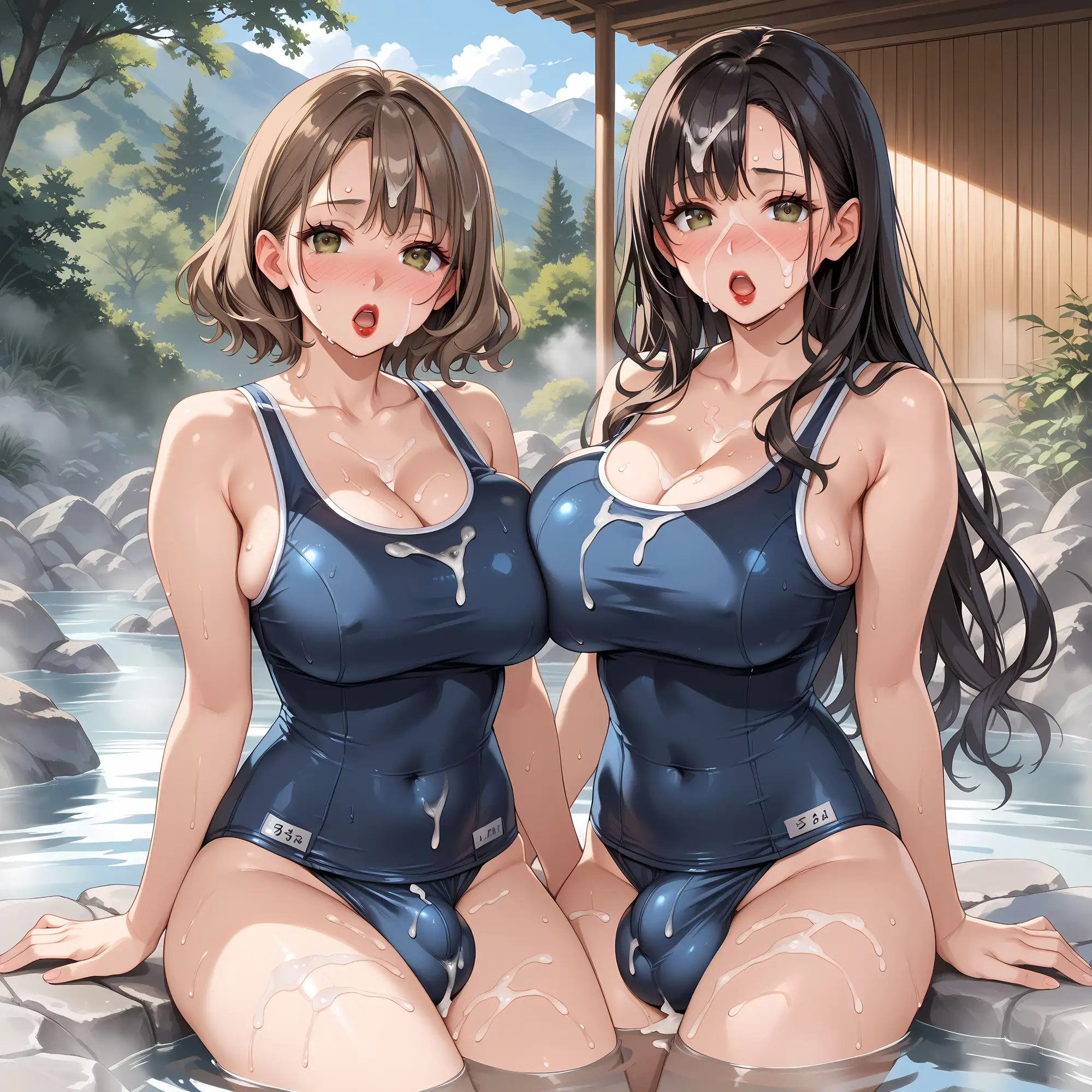 [妄想サチュレーション]ふたなりママさん百合カップルが股間のモッコリを見せてくれるCG集