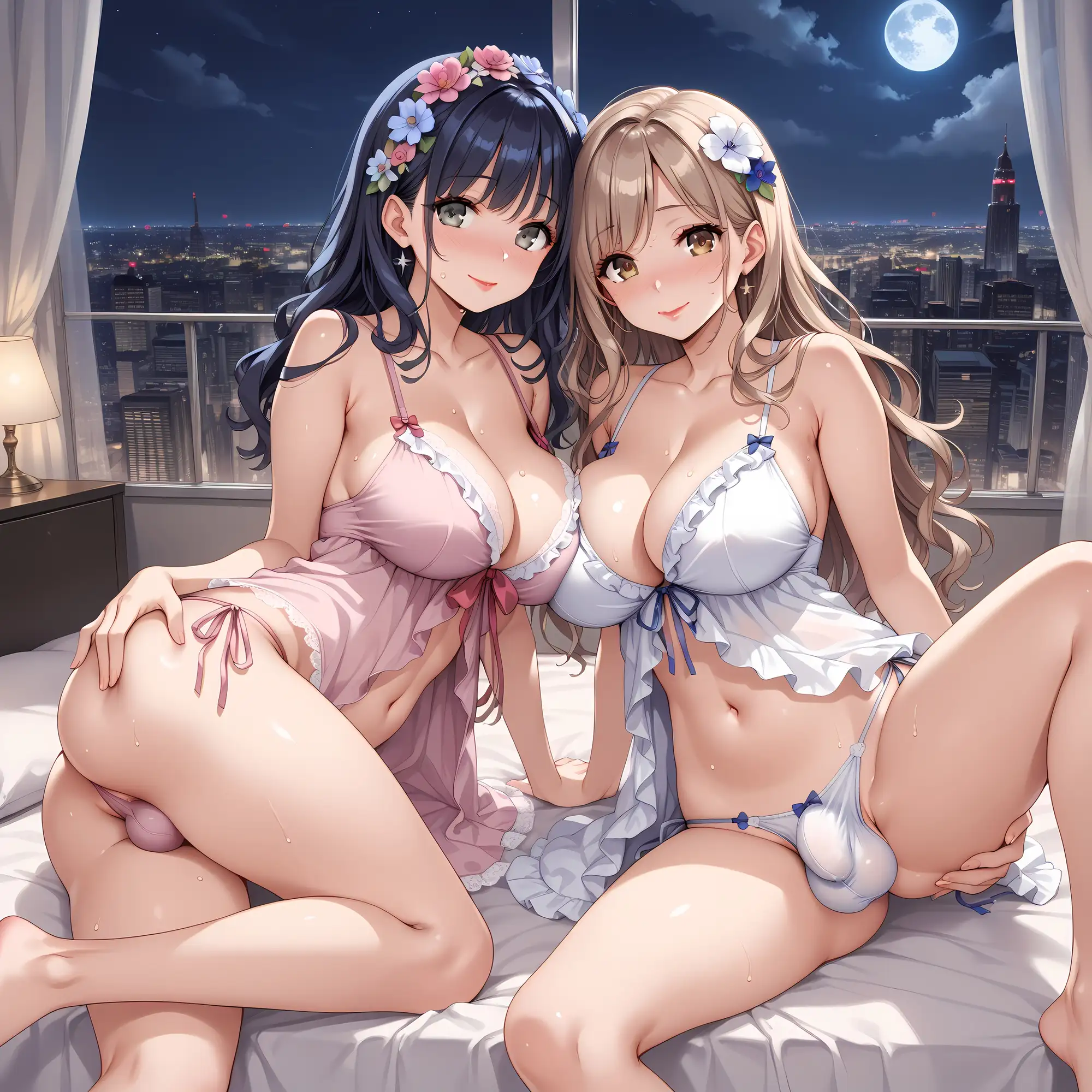 [妄想サチュレーション]ふたなりママさん百合カップルが股間のモッコリを見せてくれるCG集