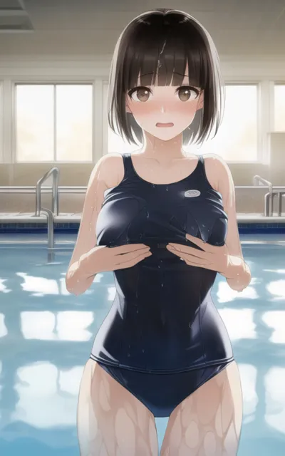 [やなせ]ロリ巨乳な女子校生にスクール水着を着せてプールに連れていく。