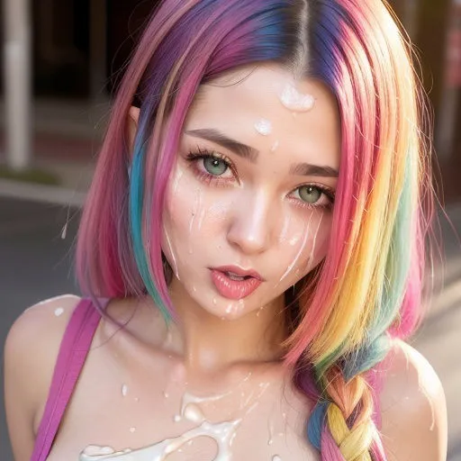 [シックススイートナイン]【95%OFF】精液をぶっかけられてお化粧が崩れたカラフルヘアの美女（セリフなし AI画像集）