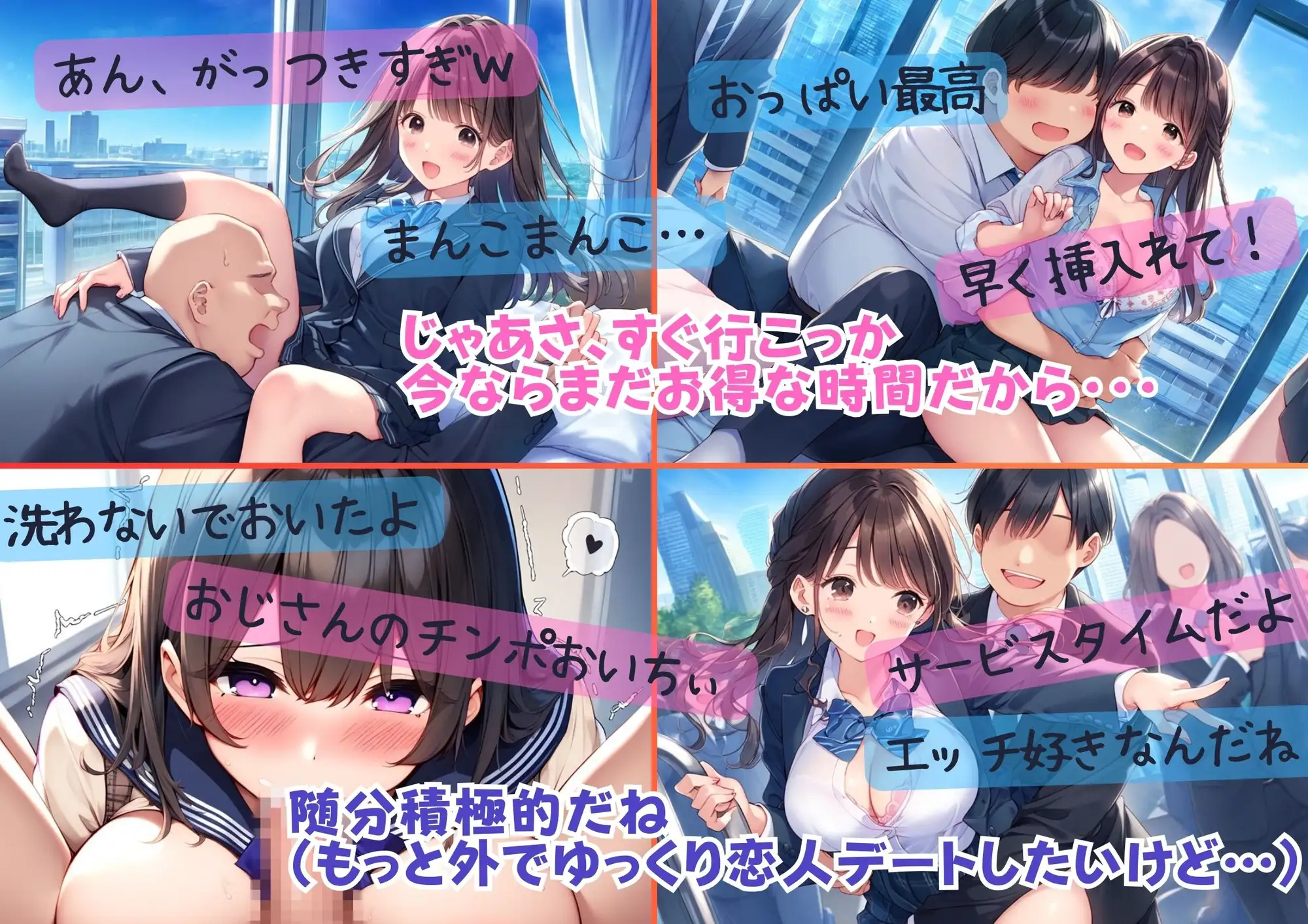 [わんたんめん]制服JKがパパ活で絶倫おじさんと中出しセックス!青春捧げて妊娠しちゃいました・500枚