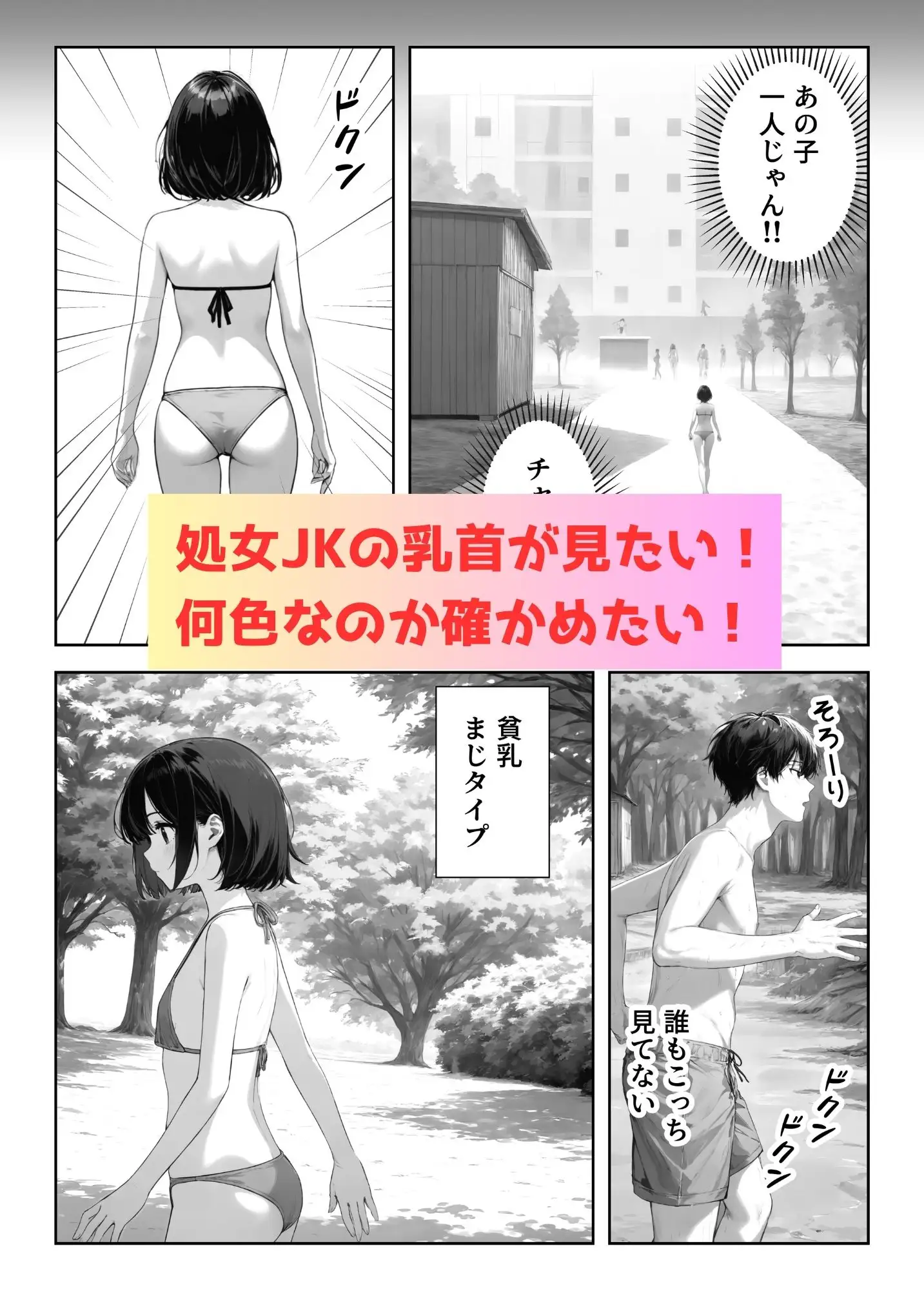 [ちっぱい処女の乳首の色]処女JKのビキニをずらして乳首を見る!〜顔舐め&おっぱい舐め吸いレ●プ〜