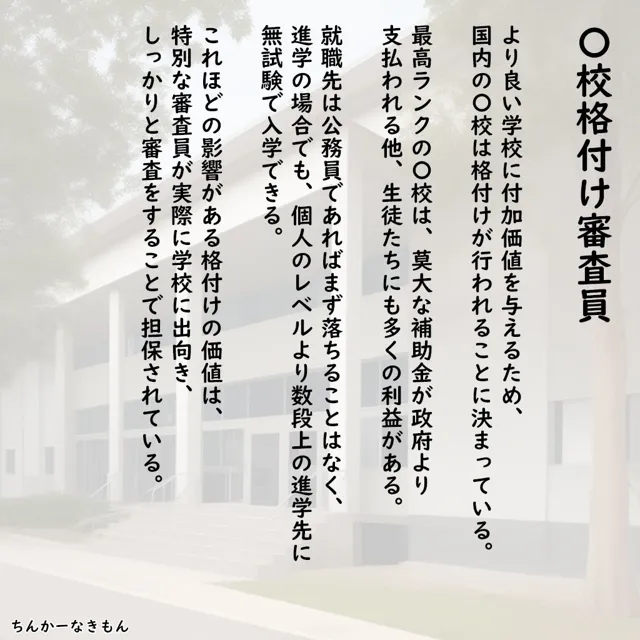 [ちんかーなきもん]〇校の格付け審査員に性接待させられるJK達