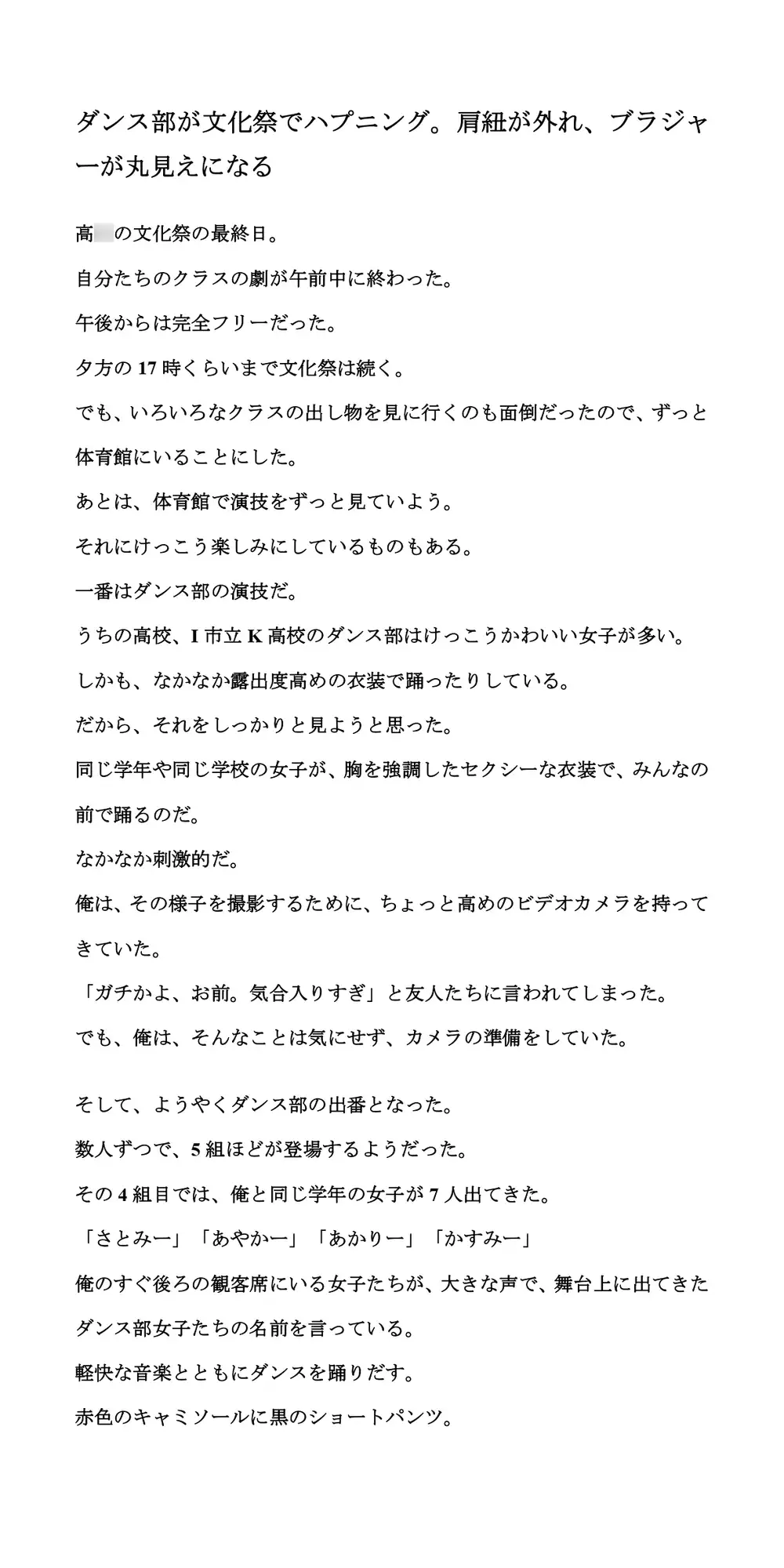 [CMNFリアリズム]ダンス部が文化祭でハプニング。肩紐が外れ、ブラジャーが丸見えになる