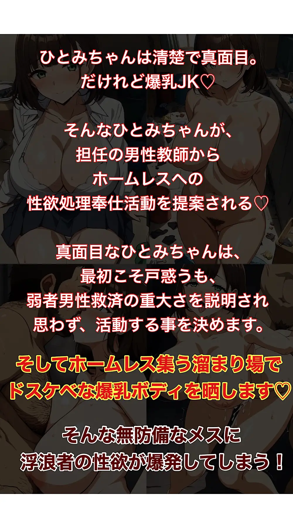 [モモダ商店]爆乳JKひとみちゃん 浮浪者にHなボランティアで肉便器します