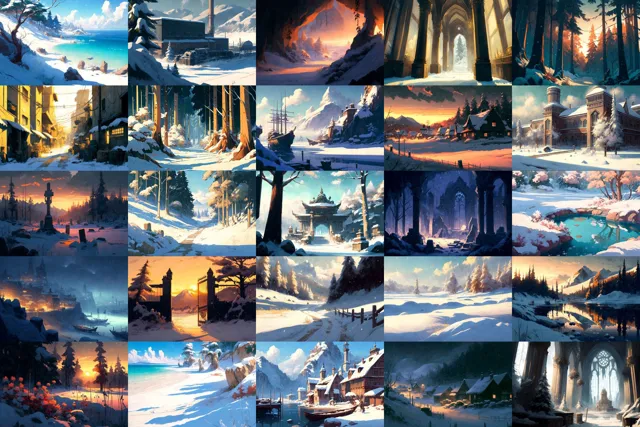 [Game Material Store]【美麗で幻想的な雪国系の背景】著作権フリーの高解像度画像（100枚）