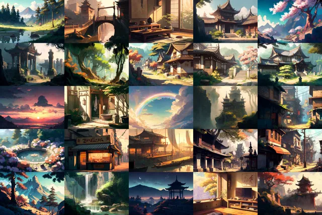 [Game Material Store]【美麗で幻想的な和風系の背景】著作権フリーの高解像度画像（100枚）